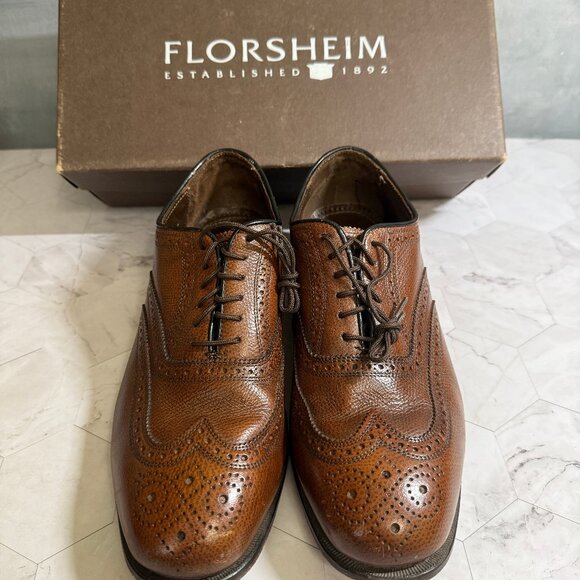 Florsheim Lexington Wingtip Oxford Cognac Leather Shoes Size 7.5, 3E Style 17066 - Picture 1 of 11